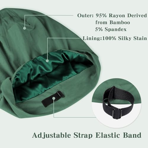 Fittia Satin Hair Bonnet for Sleeping, Silky No Frizzy for Curls Care, Adjustable Strap for Non-Slip, Dreadlocks Cap for Women&Men Military Green - Image 4