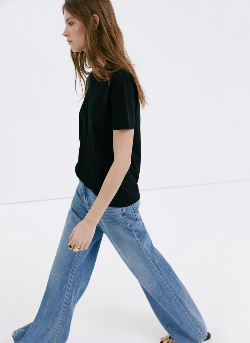 Mango 99-NEGRO Rounded Neck Cotton T-Shirt for Women | Best Price UAE