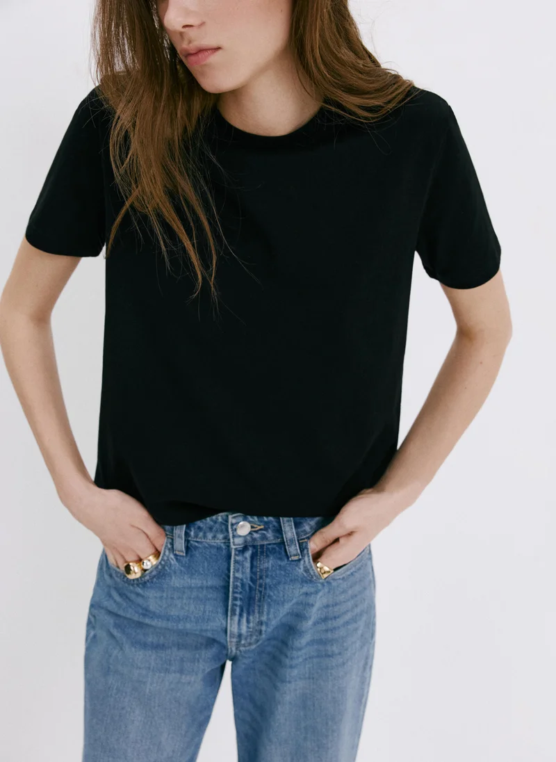 مانجو Rounded Neck Cotton T-Shirt