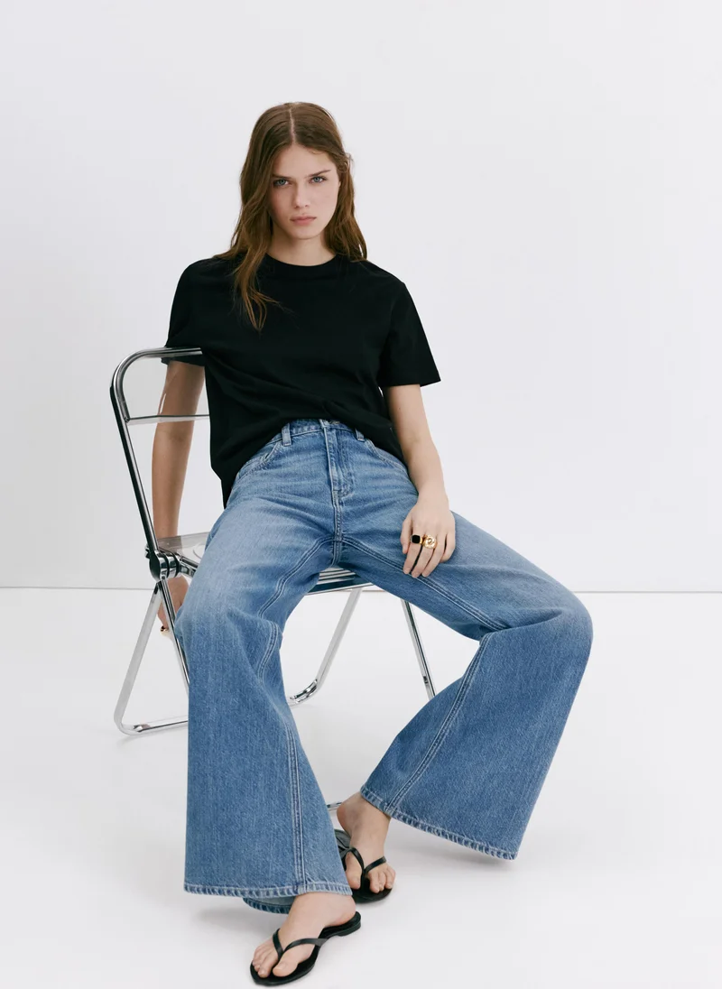 Mango 99-NEGRO Rounded Neck Cotton T-Shirt for Women | Best Price UAE