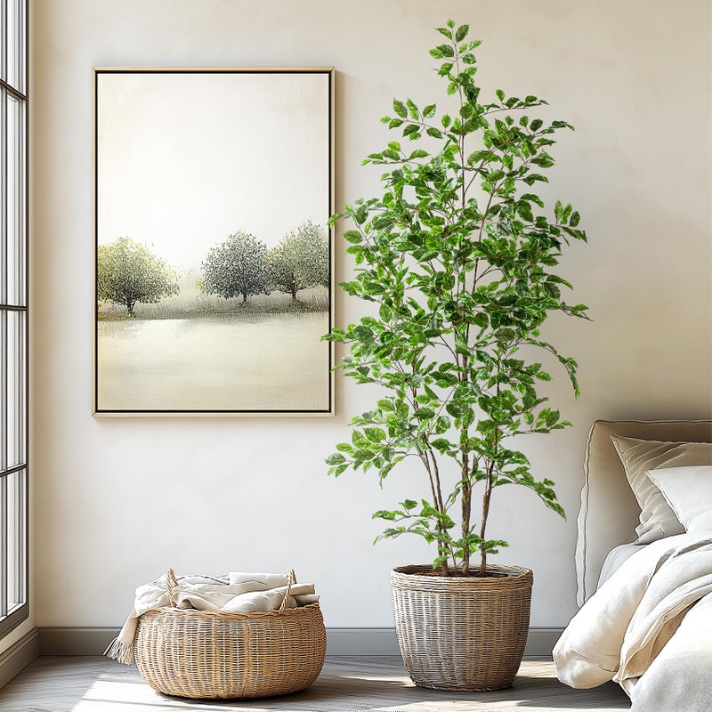 Bailikang Artificial Ficus Tree Indoor 6ft, Large Potted Faux Tree with Realistic Silk Leaves & Trunk for Home Office, Living Room Corner Decor - Image 1