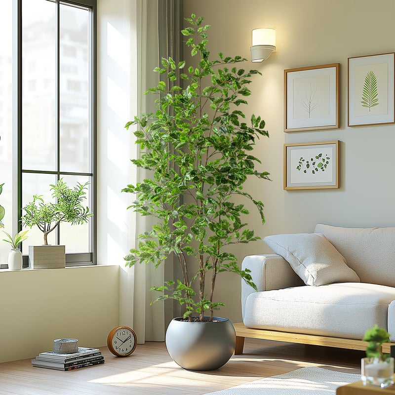 Bailikang Artificial Ficus Tree Indoor 6ft, Large Potted Faux Tree with Realistic Silk Leaves & Trunk for Home Office, Living Room Corner Decor - Image 3