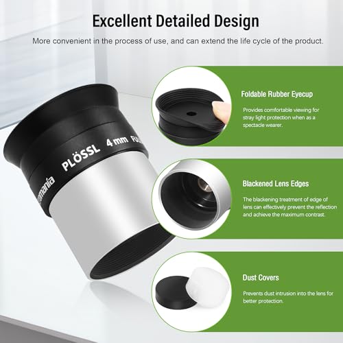 Astromania 4mm 1.25 Inch Plossl Telescope Eyepiece - Fully Multi Coated 4-Element Plossl Design Telescope Accessory with Standard 1.25 inch Filter Threaded for Visual Astronomy Observations - Image 2