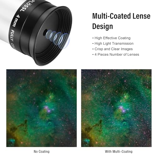 Astromania 4mm 1.25 Inch Plossl Telescope Eyepiece - Fully Multi Coated 4-Element Plossl Design Telescope Accessory with Standard 1.25 inch Filter Threaded for Visual Astronomy Observations - Image 4