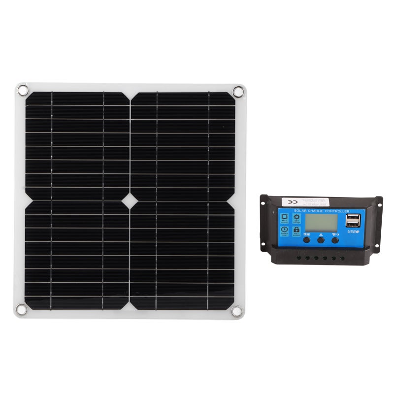 15W Solar Panel Kit: Portable Monocrystalline Silicon Panel With Dual USB DC Output - 100A LCD Display Solar Controller With Multiple Protection for Outdoor Camping Car Battery Charging - Image 2