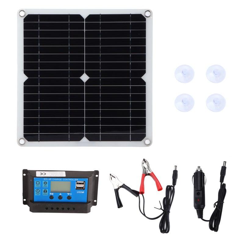 15W Solar Panel Kit: Portable Monocrystalline Silicon Panel With Dual USB DC Output - 100A LCD Display Solar Controller With Multiple Protection for Outdoor Camping Car Battery Charging - Image 1