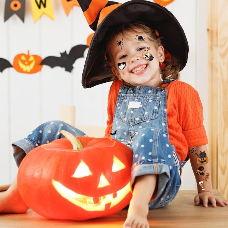 Sevgob Precision polished solid material Halloween Temporary Tattoos Cartoon Witch Pumpkin Fake Tattoos Styles Mixed Ghost Skeleton Castle Tattoos Stickers Waterproof Spider Web Magician Tattoos for Boys Girls Body Art Makeup 30 Sheets Main road full logistics cover - Image 2
