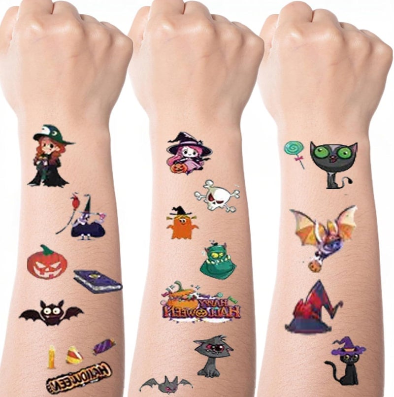 Sevgob Precision polished solid material Halloween Temporary Tattoos Cartoon Witch Pumpkin Fake Tattoos Styles Mixed Ghost Skeleton Castle Tattoos Stickers Waterproof Spider Web Magician Tattoos for Boys Girls Body Art Makeup 30 Sheets Main road full logistics cover - Image 1