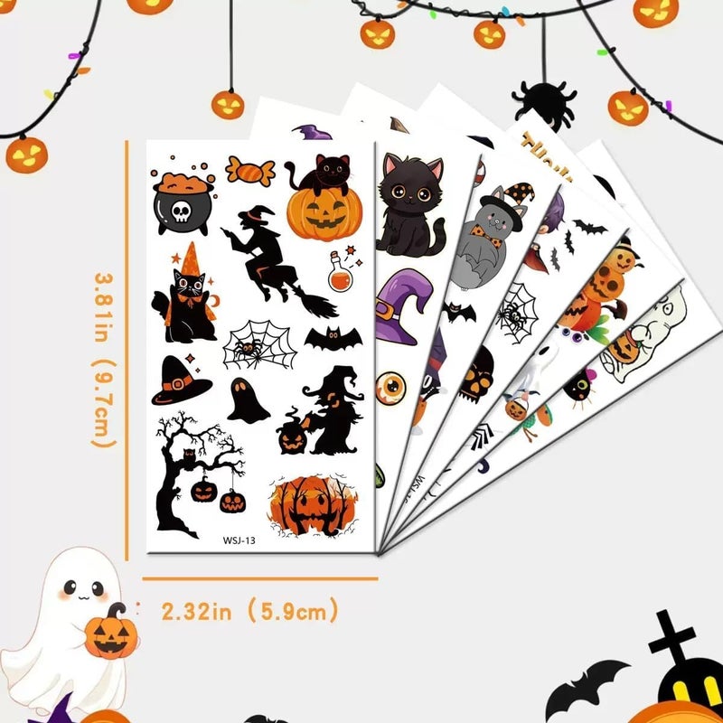 Sevgob Precision polished solid material Halloween Temporary Tattoos Cartoon Witch Pumpkin Fake Tattoos Styles Mixed Ghost Skeleton Castle Tattoos Stickers Waterproof Spider Web Magician Tattoos for Boys Girls Body Art Makeup 30 Sheets Main road full logistics cover - Image 5