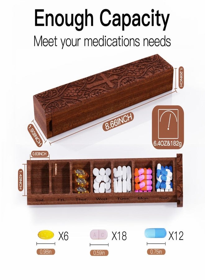 OYTKWU Healing Grace 7 Day Wooden Pill Organizer,Christian Cross Engraved Natural Wood Portable Pill Box for Vitamins Supplements Medication (Sapele Plus-Healing - Image 2
