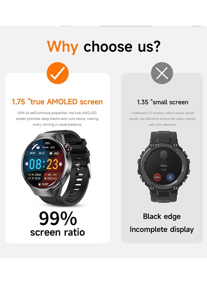 RollsTimi  Men's Bluetooth Smartwatch, 1.75-Inch Full-Screen Touch, Bluetooth To Answer/Make Calls, Exercise And Sleep Monitoring, Message Notification Display, Universal Smart Bracelet For Android And IOS Systems, G5 Plus - Image 3