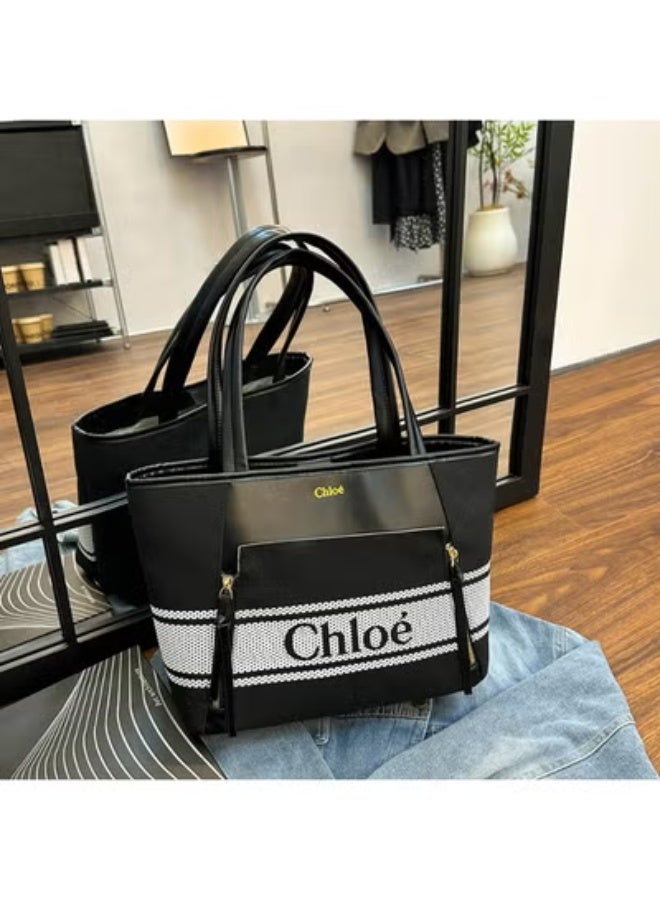 Chloe Canvas - Leather Tote：Logo Weave, Monochrome Contrast 41cm*25cm*15cm - Image 1