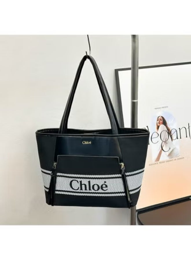 Chloe Canvas - Leather Tote：Logo Weave, Monochrome Contrast 41cm*25cm*15cm - Image 3