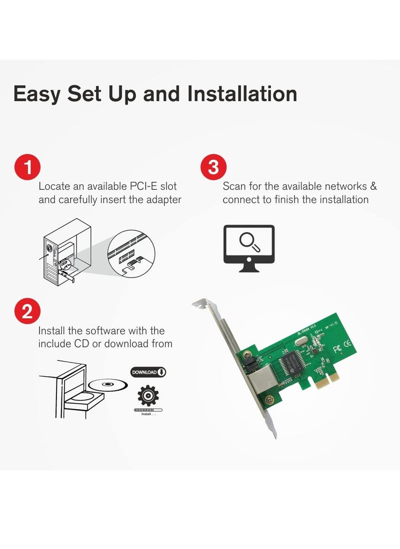 LB-LINK - LB-LINK Gigabit PCI Express Network Adapter | Shielding Port | Wake on LAN | 32-bit 10/100/1000 Mbps RJ45 Port | PCIe Ethernet Card - Image 1