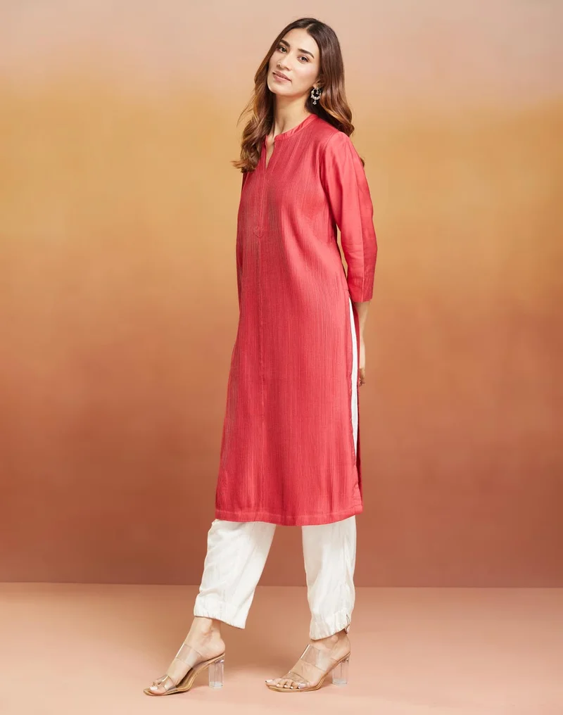 Fabindia Viscose Silk Calf Length Long Kurta