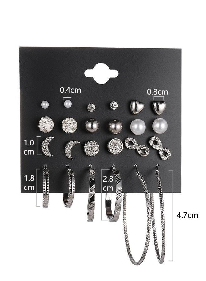 KENSON 12 Pairs Hypoallergenic Fashion Stud Earrings Set for Women ,Large Ear Ring&Moon Ear Piercing, Multi-StylesEarring Jewelry Silver - Image 2