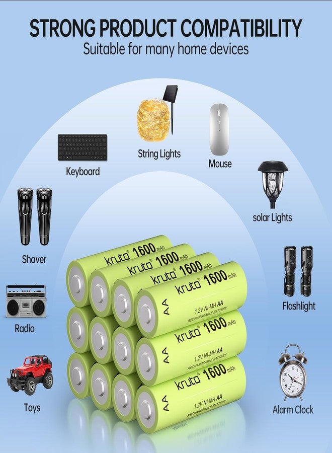 Kruta Ni-MH AA Rechargeable Batteries, Double A 1600mAh High Capacity 1.2V Pre-Charged for Garden Landscaping Outdoor Solar Lights, String Lights, Pathway Lights (AA-1600mAh-8 Pack) - Image 5