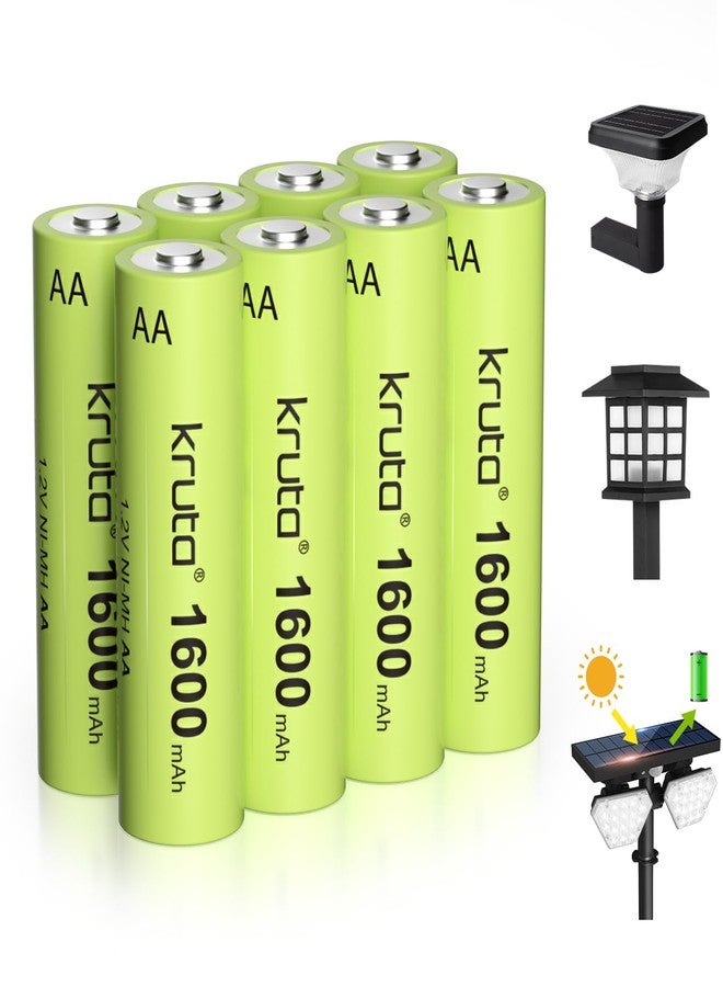 Kruta Ni-MH AA Rechargeable Batteries, Double A 1600mAh High Capacity 1.2V Pre-Charged for Garden Landscaping Outdoor Solar Lights, String Lights, Pathway Lights (AA-1600mAh-8 Pack) - Image 1