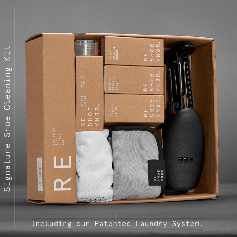 Reshoevn8r Shoe Cleaner Sneakers Kit, Signature Kit - Sneaker Cleaner for Suede Canvas Leather Mesh Knit Nubuck Shoes - 4oz Cleaning Solution & Conditioner, 2 Shoe Trees, 3 Brushes & Microfiber Towel - Image 2