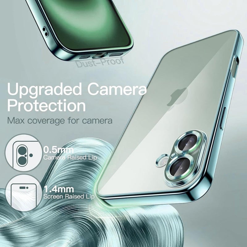 VONZEE Electroplated Transparent Clear Transparent Cover for iPhone 16, TPU Cover Full Body & Individual Camera Protection Bumper Cases for Men & Women (Teal Green) - Image 4