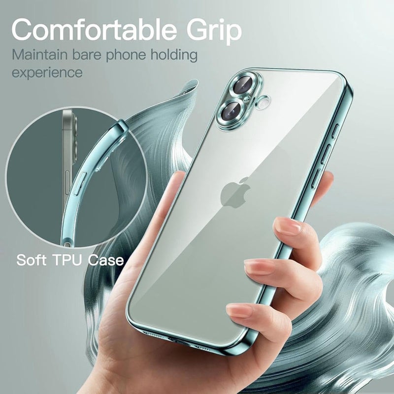 VONZEE Electroplated Transparent Clear Transparent Cover for iPhone 16, TPU Cover Full Body & Individual Camera Protection Bumper Cases for Men & Women (Teal Green) - Image 3