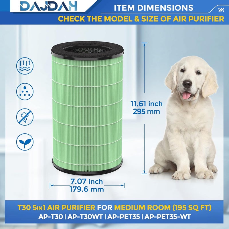 DAJDAH [للرطوبة] مرشح بديل AP-T30 متوافق مع جهاز تنقية الهواء Homedics، مرشح بديل AP-T30FL لجهاز تنقية الهواء Homedics Total Clean 5 في 1 AP-T30 AP-T30WT AP-PET35 وAP-PET35-WT - Image 3