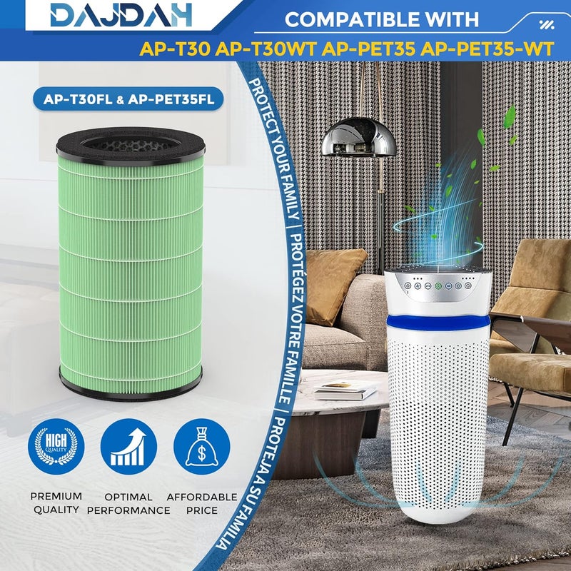 DAJDAH [للرطوبة] مرشح بديل AP-T30 متوافق مع جهاز تنقية الهواء Homedics، مرشح بديل AP-T30FL لجهاز تنقية الهواء Homedics Total Clean 5 في 1 AP-T30 AP-T30WT AP-PET35 وAP-PET35-WT - Image 2