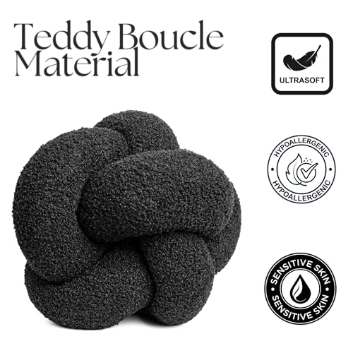 SAMIAH LUXE Black Knot Pillow Ball 12" for Home Decor Living Room, Teddy Boucle Knotted Black Decorative Pillow for Couch, Knot Throw Pillows for Living Room Decor, Sensory Knotted Circle Pillows - Image 4