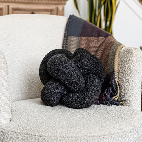SAMIAH LUXE Black Knot Pillow Ball 12" for Home Decor Living Room, Teddy Boucle Knotted Black Decorative Pillow for Couch, Knot Throw Pillows for Living Room Decor, Sensory Knotted Circle Pillows - Image 1