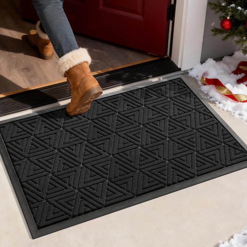 Yimobra Outdoor Mats for Front Door 29.5x17, Stops Mud & Dirt at Entrance, Fits Garage & Patio, All-Weather Waterproof Non Slip Outdoor Indoor Welcome Mat, Black - Image 1