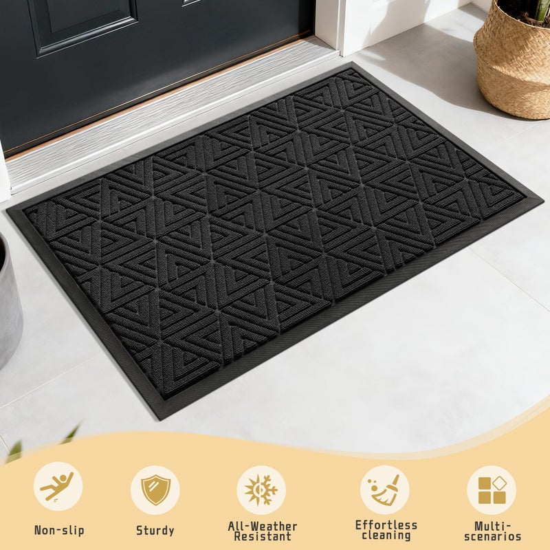 Yimobra Outdoor Mats for Front Door 29.5x17, Stops Mud & Dirt at Entrance, Fits Garage & Patio, All-Weather Waterproof Non Slip Outdoor Indoor Welcome Mat, Black - Image 2
