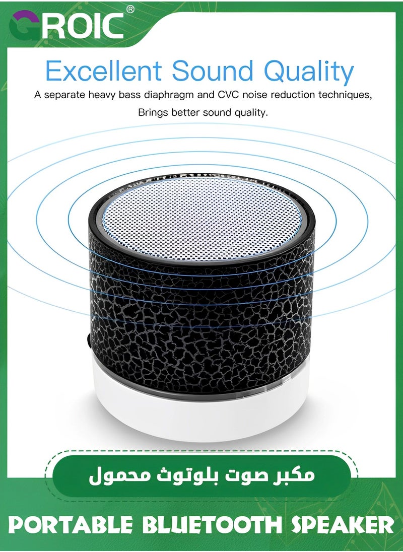 GROIC - 1 Pcs Crack Pattern Portable Bluetooth Speaker, Wireless Bluetooth Speaker with LED Lights, Car Audio with HD Sound Support TF Card USB Charging, Mini Speaker for In/Outdoor, Home, Travel (Black) - Image 1