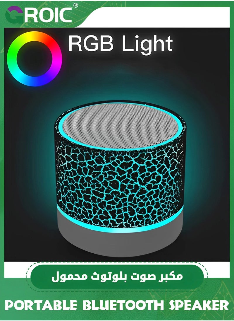 GROIC - 1 Pcs Crack Pattern Portable Bluetooth Speaker, Wireless Bluetooth Speaker with LED Lights, Car Audio with HD Sound Support TF Card USB Charging, Mini Speaker for In/Outdoor, Home, Travel (Black) - Image 1