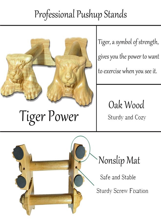 yangjietf Tiger Power,Wood Pushup Bars Non-Slip Base Exercise Home. - Image 2