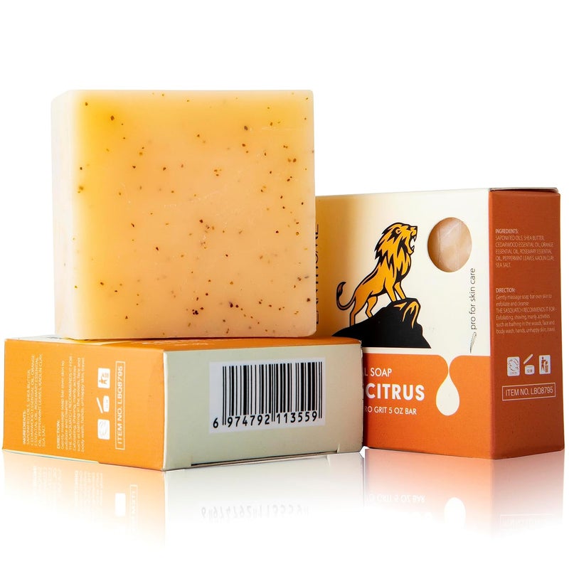 Lanthome All Natural Bar Soap for Men Moisturizing Mens Bar Soap 100g Cedar Citrus Smell Fresh Mens Exfoliating Body Wash Bath Soap with Shea Butter 3 Pack