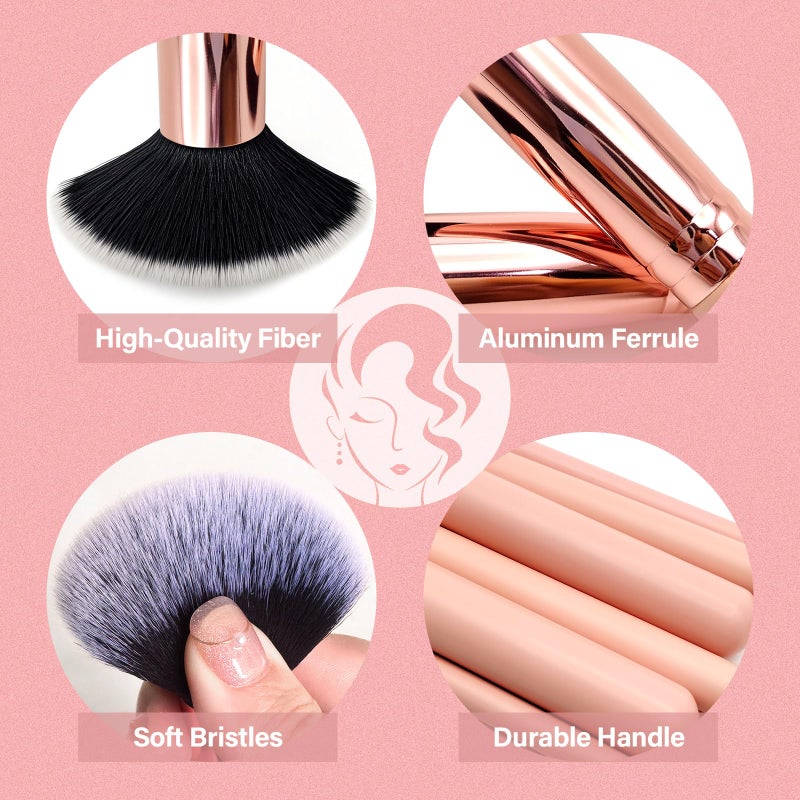 Mlemle Makeup Brushes Set, Mlemle Professional 26 Pcs Makeup Kit, Include Powder Foundation Concealers Blush Eye shadows Eyebrow 21 Pcs Makeup Brushes and 2 Powder Puff, 3 Makeup Sponge(A01-Pink) - Image 4