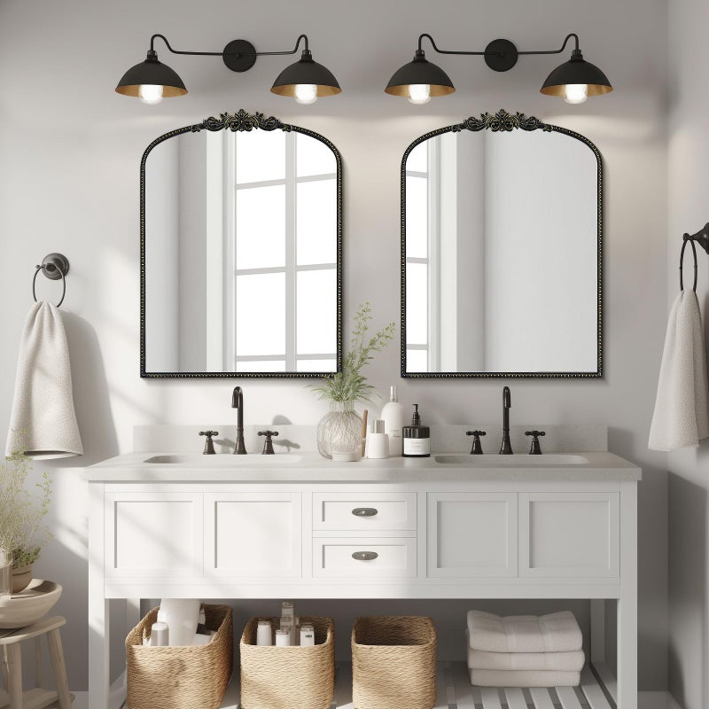 WallBeyond Black Vintage Mirror for Vanity 24x32 Inch, Black Antique Mirror with Ornate Frame, Arched Vintage Wall for Bathroom, Living Room, Fireplace, Entryway - Image 3