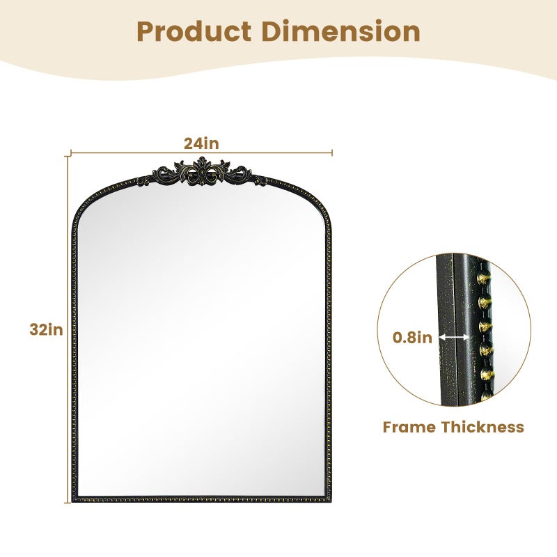 WallBeyond Black Vintage Mirror for Vanity 24x32 Inch, Black Antique Mirror with Ornate Frame, Arched Vintage Wall for Bathroom, Living Room, Fireplace, Entryway - Image 5