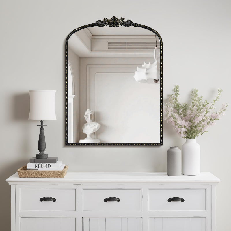 WallBeyond Black Vintage Mirror for Vanity 24x32 Inch, Black Antique Mirror with Ornate Frame, Arched Vintage Wall for Bathroom, Living Room, Fireplace, Entryway - Image 2