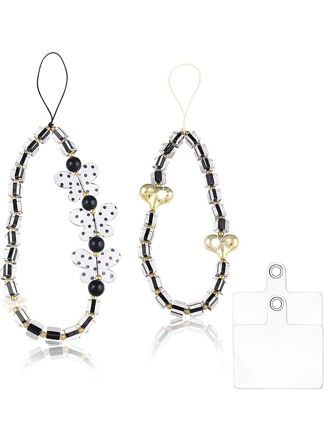 erorex 2Pcs Beaded Phone Strap Bracelets Mobile Phone Charms Crystal Butterfly Heart Hand Wrist Lanyard For Women Girls Phone Keychain Charm - Image 1