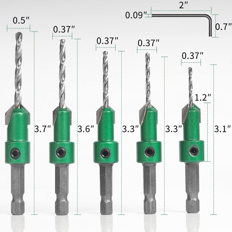 Kowood Pro Countersink Drill Bit Set #4  6  8  10  12  5-Piece For Wood High Speed Steel Woodworking Carpentry Reamer With 1 Free Hex Key Wrench - Image 4