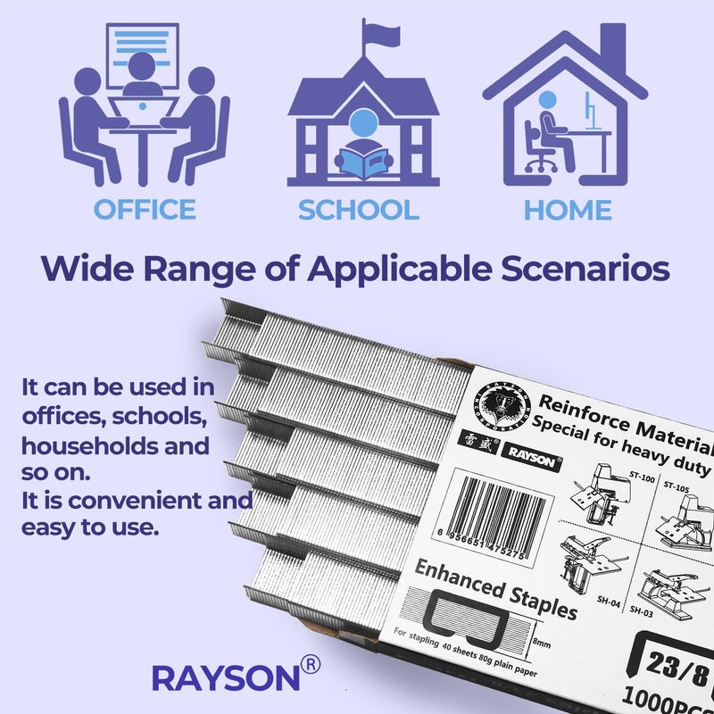 RAYSON دبابيس ثقيلة، 23/8، 1000/صندوق، عبوة من 2 | طول الساق: 8 مم يدعم الدباسات الثقيلة المتوافقة. مفيدة للتقارير والأدلة والعروض التقديمية والكتيبات. - Image 5