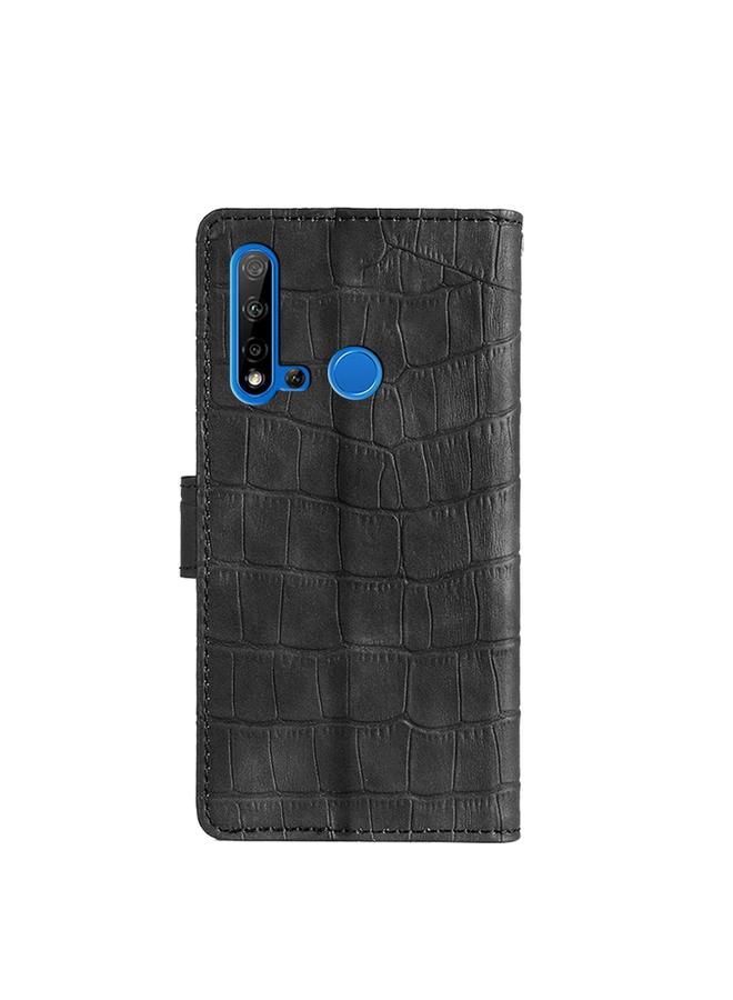 اس-توب جراب لهاتف Huawei P20 Lite 2019 مصنوع من جلد التمساح بمشبك مغناطيسي قابل للطي أفقيًا مع حامل وفتحات للبطاقات ومحفظة - Image 3