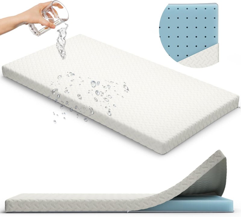 Sleepah 2 Crib Mattress Topper Memory Foam  Waterproof Breathable Soft Washable Cover 52 x28 x 2 Fits Standard Size Cribs  Toddler Beds by Sleepah - Image 1