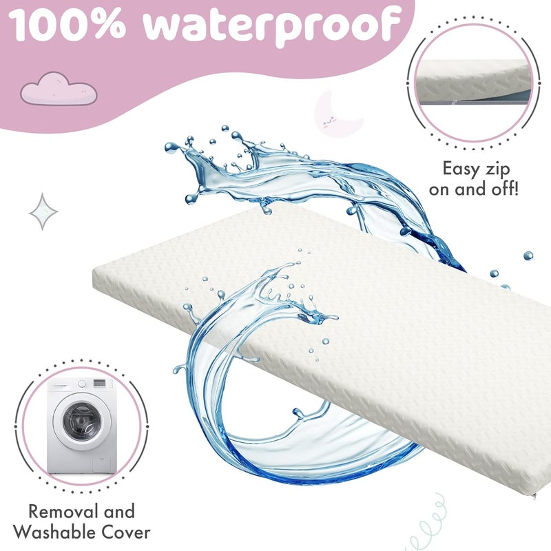 Sleepah 2 Crib Mattress Topper Memory Foam  Waterproof Breathable Soft Washable Cover 52 x28 x 2 Fits Standard Size Cribs  Toddler Beds by Sleepah - Image 4