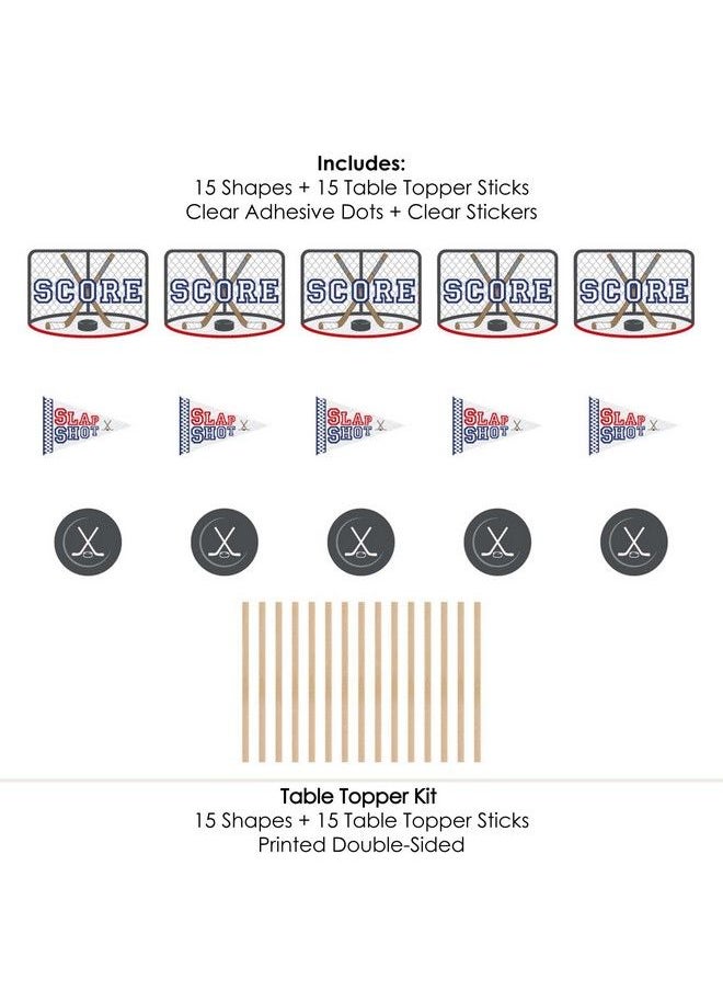 Big Dot of Happiness - Shoots And Scores Hockey Baby Shower Or Birthday Party Centerpiece Sticks Table Toppers Set Of 15 - Image 1