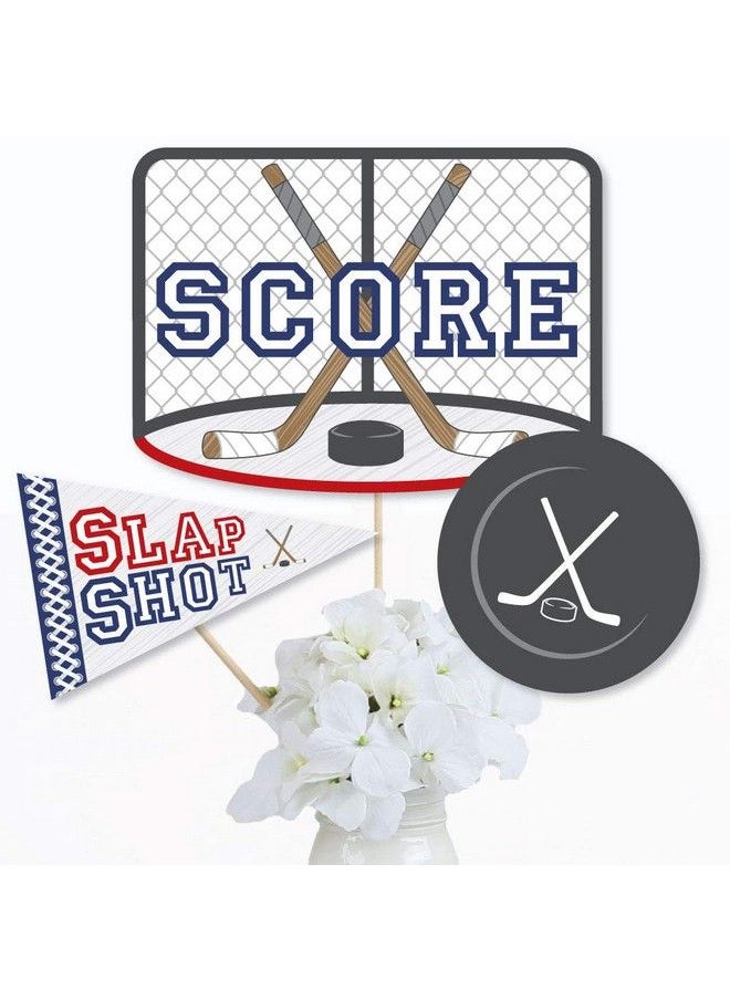 Big Dot of Happiness - Shoots And Scores Hockey Baby Shower Or Birthday Party Centerpiece Sticks Table Toppers Set Of 15 - Image 1