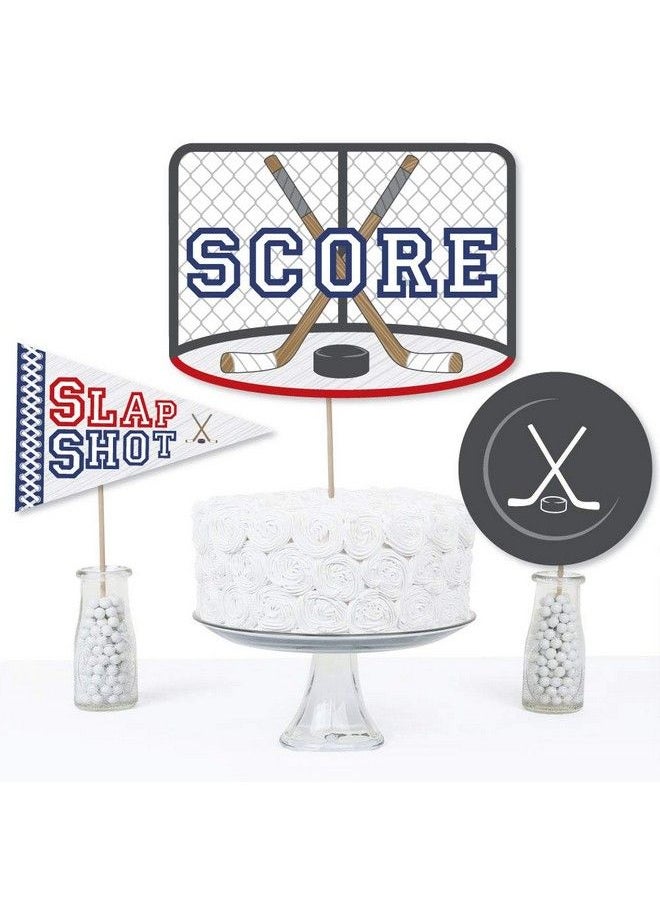 Big Dot of Happiness - Shoots And Scores Hockey Baby Shower Or Birthday Party Centerpiece Sticks Table Toppers Set Of 15 - Image 1