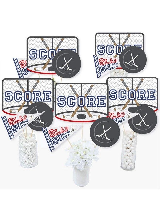Big Dot of Happiness - Shoots And Scores Hockey Baby Shower Or Birthday Party Centerpiece Sticks Table Toppers Set Of 15 - Image 1