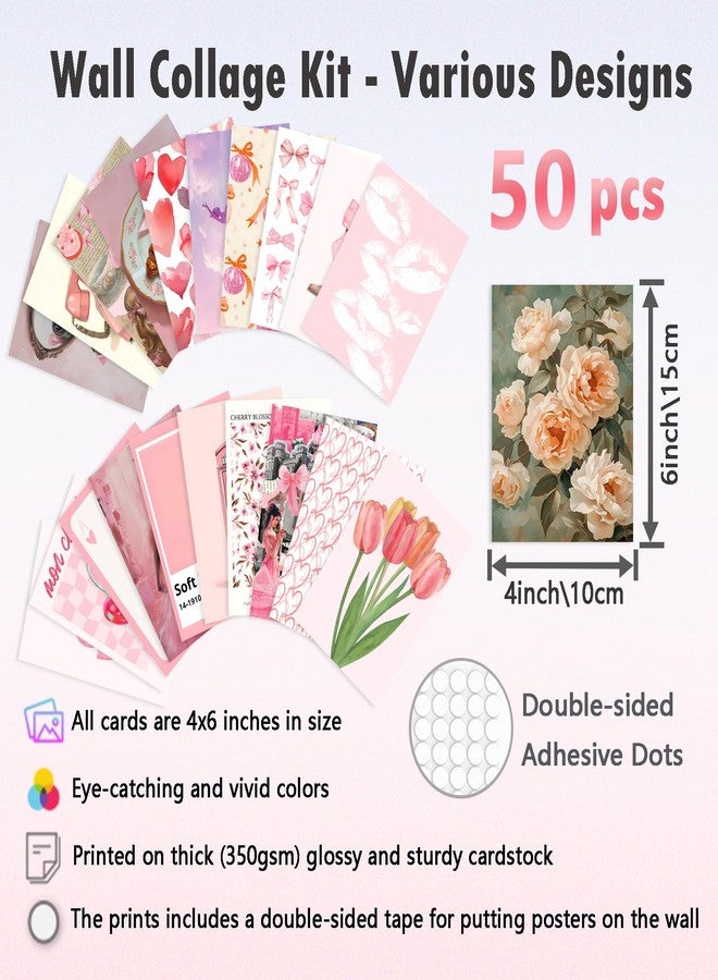ASTRDECOR Pink Coquette Room Decor Aesthetic Pictures 50 PCS - Coquette Wall Art Prints 4"x6", Trendy Cute Home Decor, Wall Collage Kit For Teen Girls Dorm Bedroom, Vintage Pink Bow Posters - Image 2